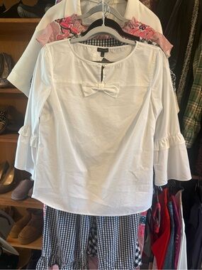 Talbots White Bow-Accent Bell Sleeve Top